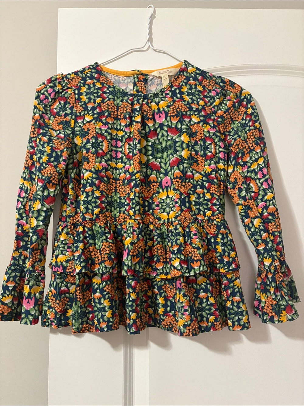 Matilda Jane Navy Floral Tiered Peplum Top with Pink Accents